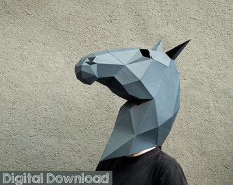 Horse head, halloween mask. Create a horse costume with this papercraft mask. Horse 3d paper mask.