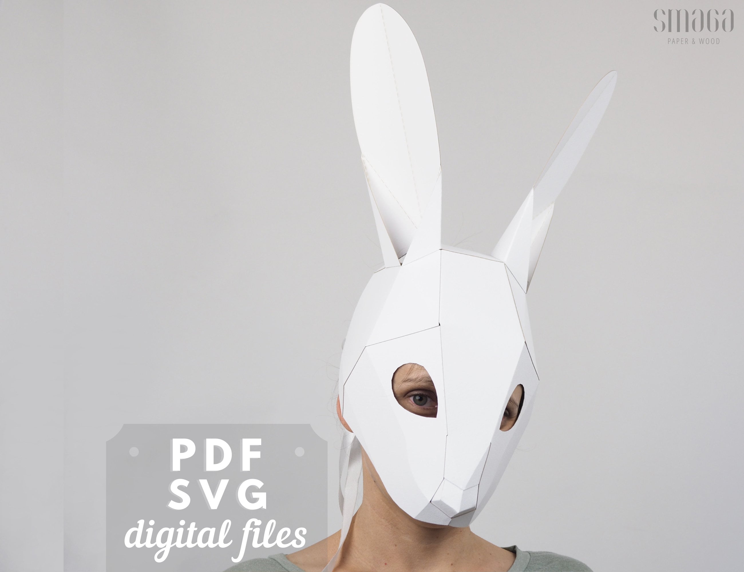 Rabbit Mask Papercraft. Easter Bunny Mask, DIY 3D Half Mask