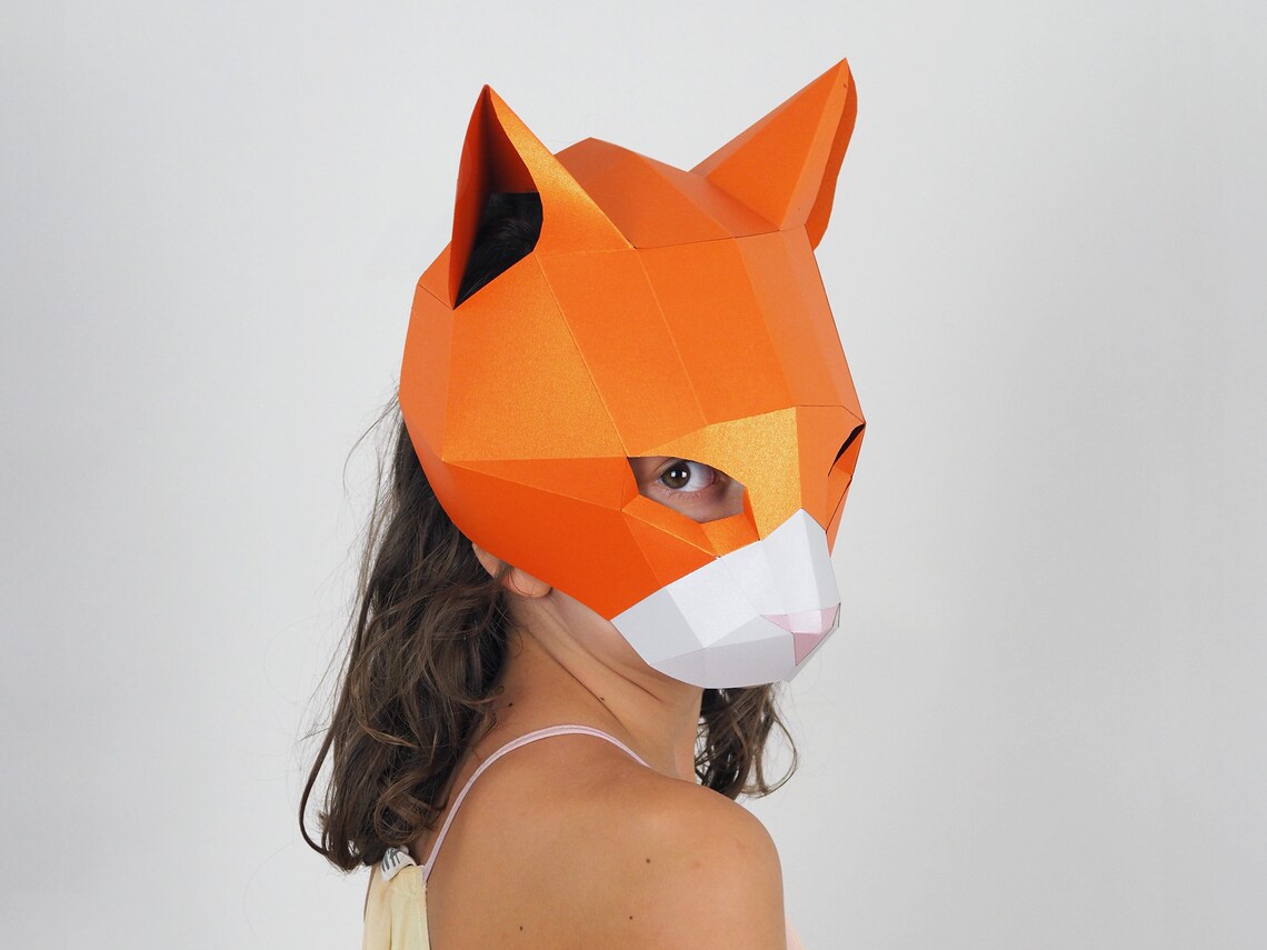 Kids Cat paper mask SVG and PDF pattern. Papercraft 3d animal Etsy