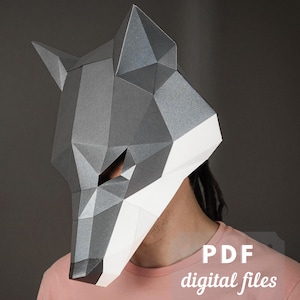 Wolf Maske Muster | PDF Maskenvorlage | Origami Wolf Maske | Low Poly Wolf Maske | DIY-Halloween-Kostüm.
