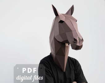 Horse mask. Papercraft mask for a Horse costume. Masquerade mask man, halloween mask.