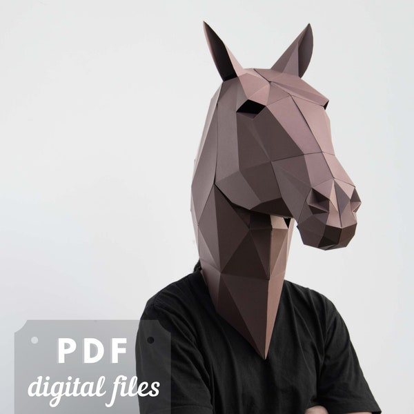 Horse mask. Papercraft mask for a Horse costume. Masquerade mask man, halloween mask.