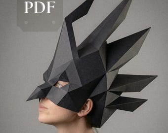 Druckbare DIY Raben Maske Vorlage | Krähe Papercraft Pattern | 3D Vogel Kopfschmuck für Halloween, Kostüme & Cosplay