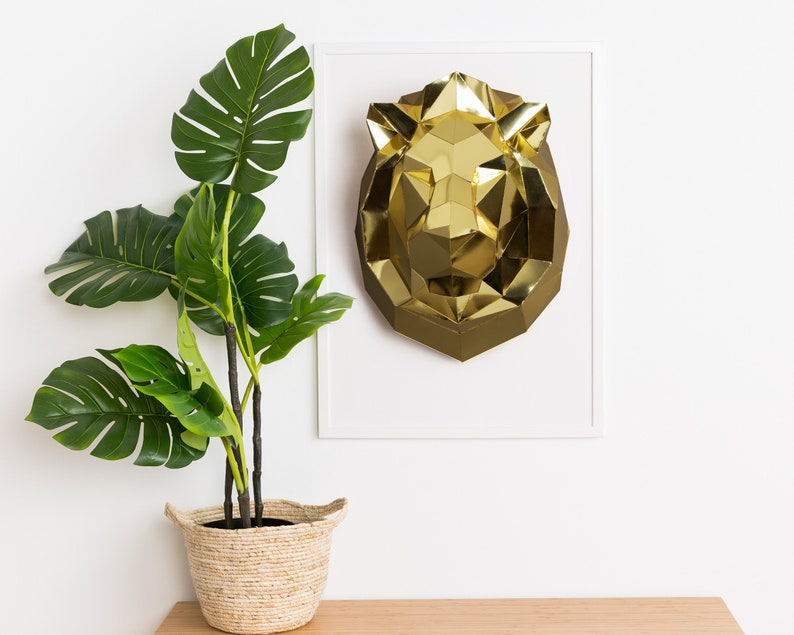 Lion 3d papercraft: Origami wall decoration. Printable animal sculpture, Unique DIY gift for him. image 4