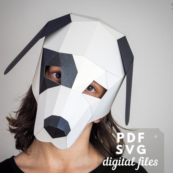 Modèle de masque de chiot, masque de chien en papier, bricolage en papier : PDF imprimable et téléchargement SVG.