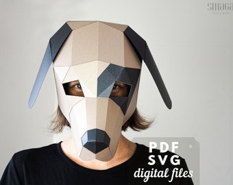 Dog Mask Pattern: Papercraft PDF & SVG paper template, DIY Dog Costume.