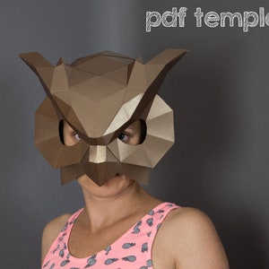 Papercraft Owl mask. Paper craft Bird Mask pattern, DIY Owl costume for Halloween Party.