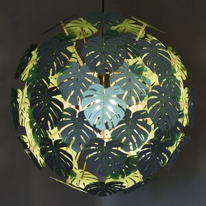 Lampe Monstera, abat-jour en papier. Eclairage lustre bohème. Bel abat-jour tropical. image 2