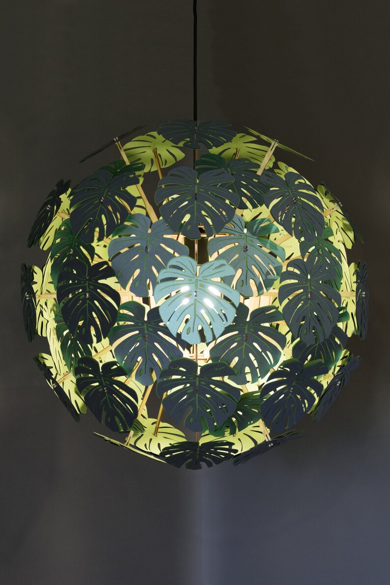 Lampe Monstera, abat-jour en papier. Eclairage lustre bohème. Bel abat-jour tropical. image 2