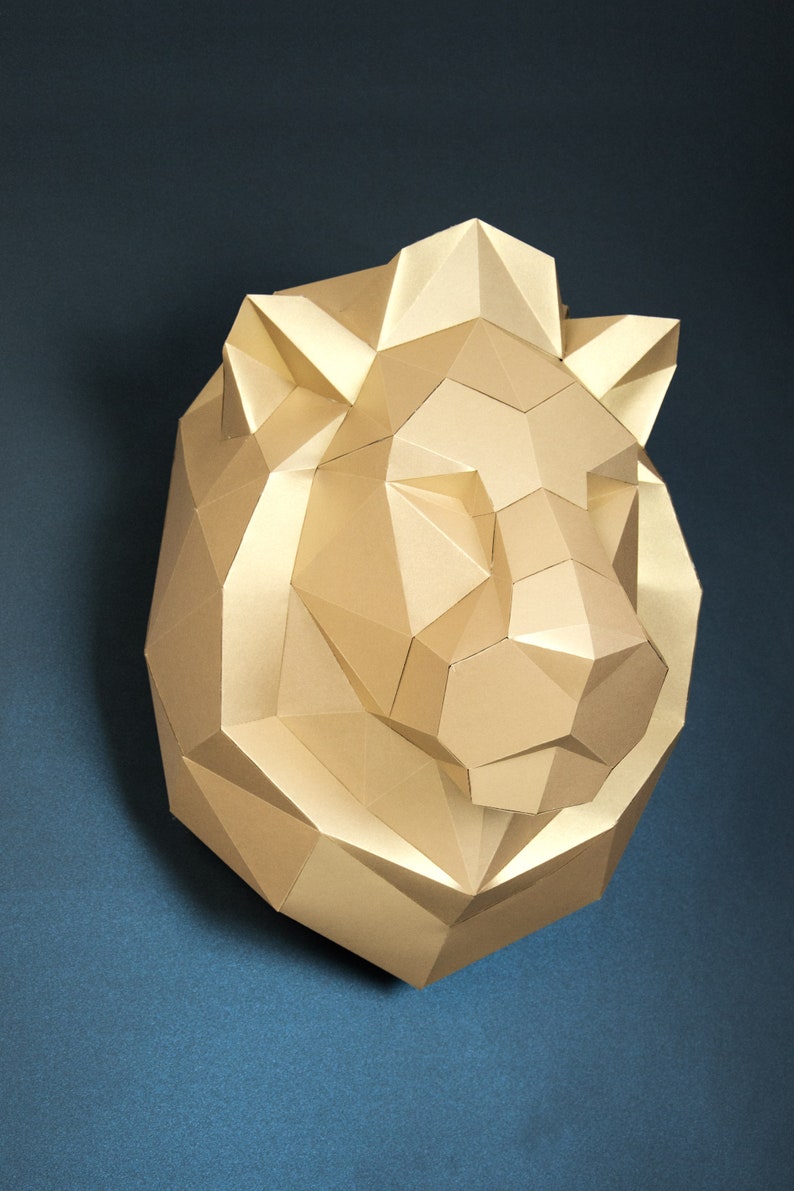 Lion 3d papercraft: Origami wall decoration. Printable animal sculpture, Unique DIY gift for him. image 8