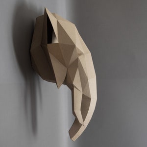 Trójwymiarowa figurka z głową słonia. PDF do natychmiastowego pobrania, grafika ścienna origami. Wisząca na ścianie głowa zwierzęcia. Prezent dla miłośnika słoni! zdjęcie 4