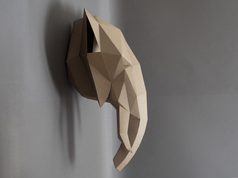 Trójwymiarowa figurka z głową słonia. PDF do natychmiastowego pobrania, grafika ścienna origami. Wisząca na ścianie głowa zwierzęcia. Prezent dla miłośnika słoni! zdjęcie 4