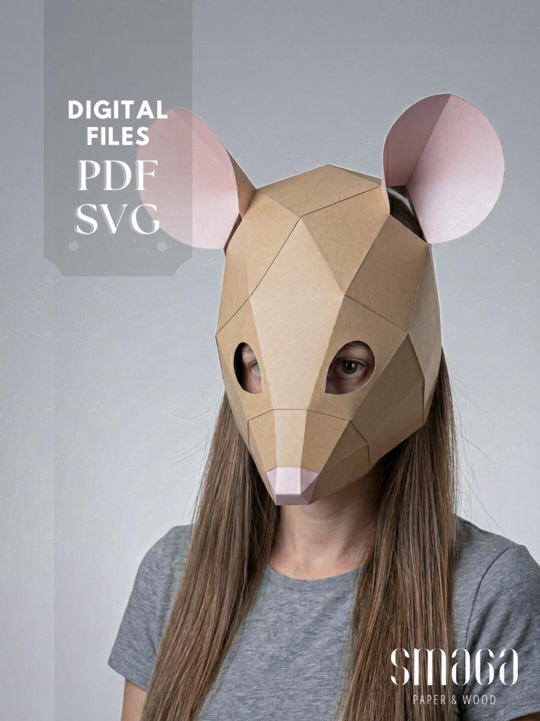 Mouse Mask Pattern Mouse Mask Template: PDF SVG Files (kids & Adults). Papercraft Pattern ...