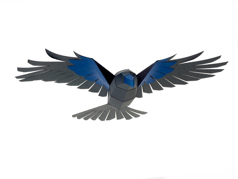 Escultura de cuervo, pájaro de papel 3D. Patrón SVG y PDF de cuervo de papel. Academia oscura, gótico, decoración de Halloween. imagen 9