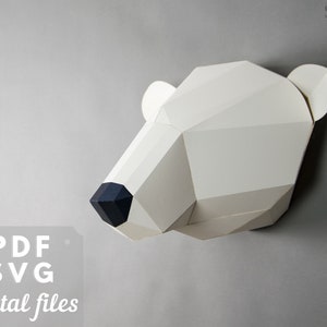 Papercraft dell'orso polare, papercraft stampabile di carta. Arte della parete 3d dell'orso bianco. Arredamento scandinavo.