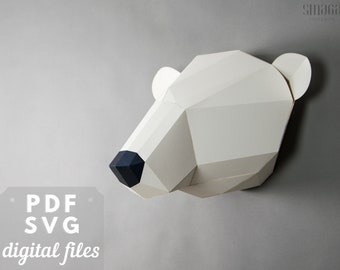 Eisbär, Low Poly Papercraft 3d, druckbare Papercraft. Weißer Bär 3d Wandkunst. Skandinavisches Dekor.