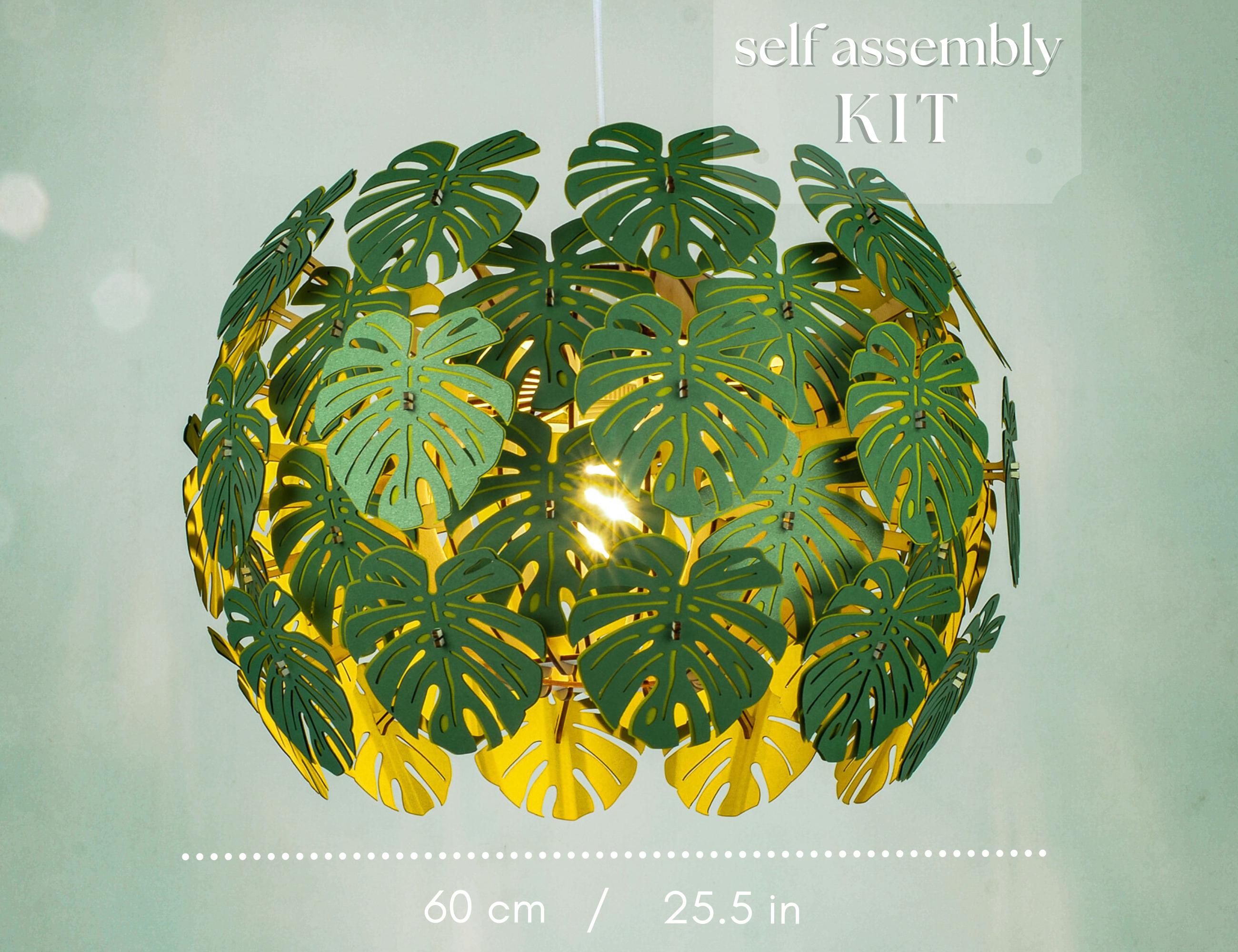 Plafonnier 3 Lumières Elobra Motif Jungle/fleurs Vert - Bois, Culot E14 Max 40W, IP20, Pour Chambre D'enfant, Fabrication Allemagne