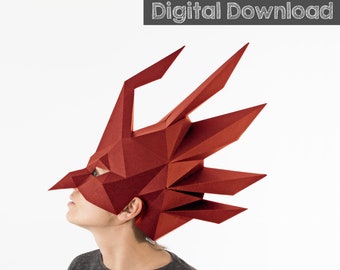 Witch DIY costume, Printable Halloween mask, 3d papercraft mask. Phoenix Bird mask. Witch masquerade mask.