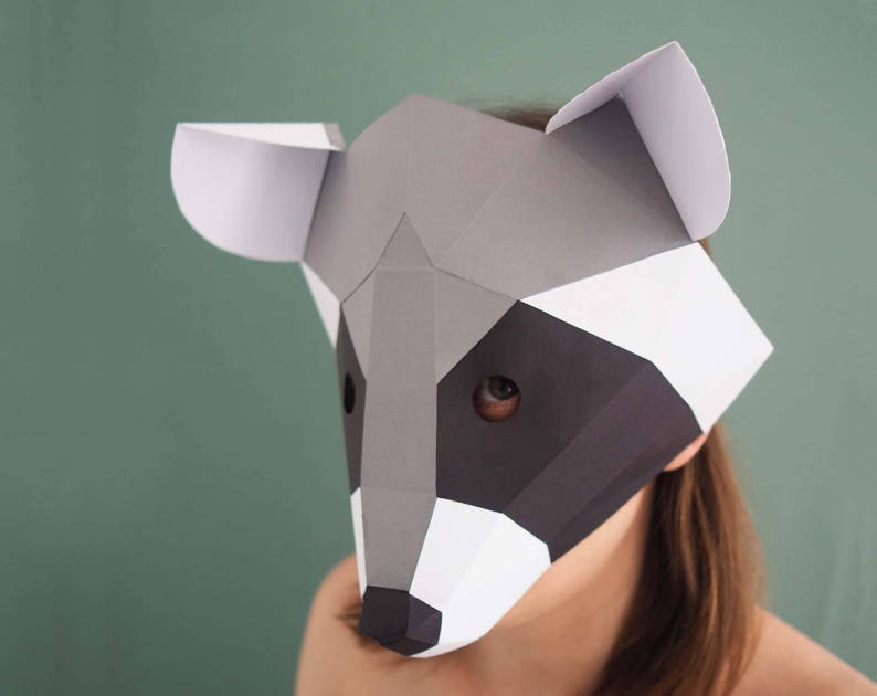 masquerade mask. Paper mask Instant download Halloween mask papercraft mask Raccoon mask