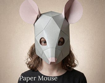 Paper Mouse Mask Template | Low Poly Animal Mask, SVG & PDF for Cricut | Nutcracker, Ballet Recital, School Play.
