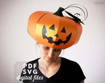 DIY Pumpkin Costume: Paper Headpiece, Instant Download PDF and SVG Templates, Cosplay Pattern, Craft For Kids and Adults.