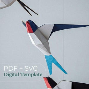 Papercraft Swallow: DIY Bird Mobile. PDF & SVG Paper Craft template. Printable pattern.