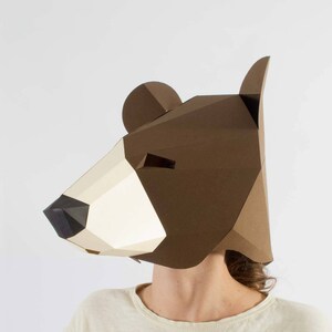 Bear mask, low poly mask for a kids dess up. Papercraft mask pdf pattern. image 5