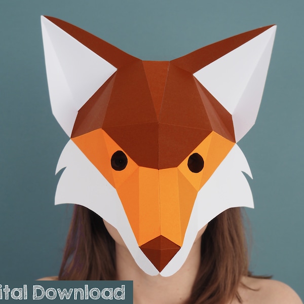 Fox mask, Papercraft mask. Fantastic mr Fox, Halloween costume. Animal mask.