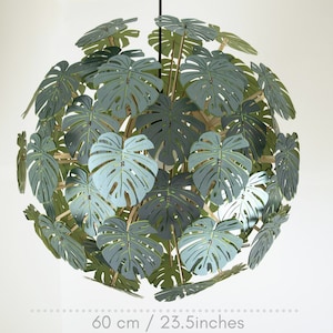 Monstera lamp, paper lampshade. Boho chandelier lighting. Beautiful tropical lampshade.