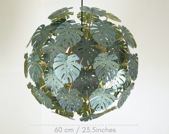 Monstera lamp, paper lampshade. Boho chandelier lighting. Beautiful tropical lampshade.