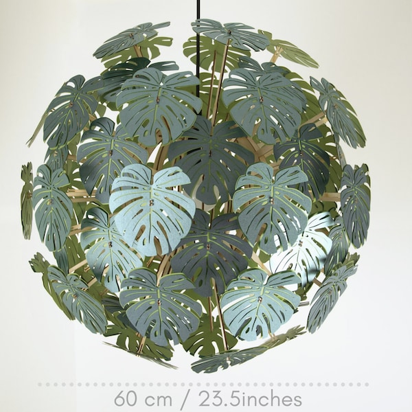 Lampe Monstera, abat-jour en papier. Eclairage lustre bohème. Bel abat-jour tropical.