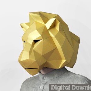Lion mask, halloween costume. Animal mask, papercraft mask. Lion head, masquerade mask men. Instant Download