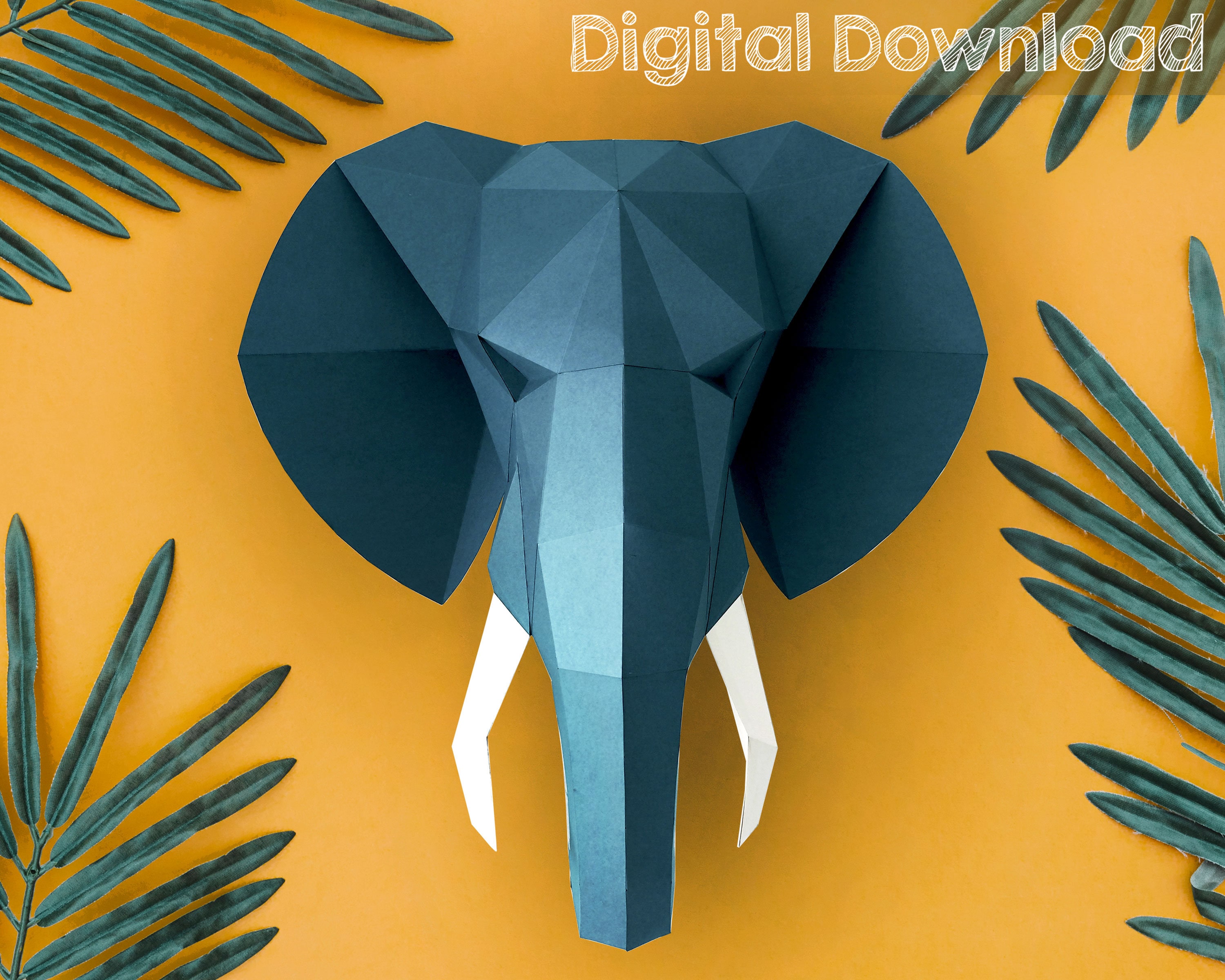 3d Papercraft Elephant decor. Low poly papercraft PDF template Etsy
