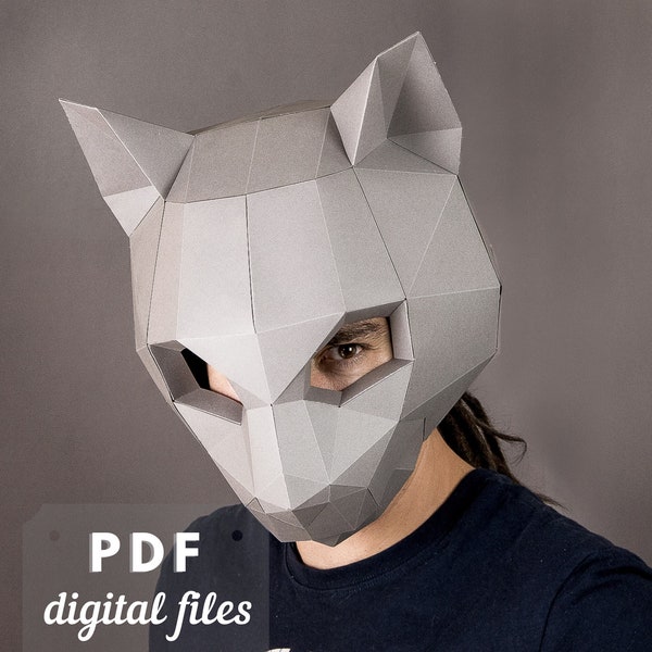 Halloween Cat Mask PDF Pattern: DIY Animal Costume for Cosplay and Festivals.