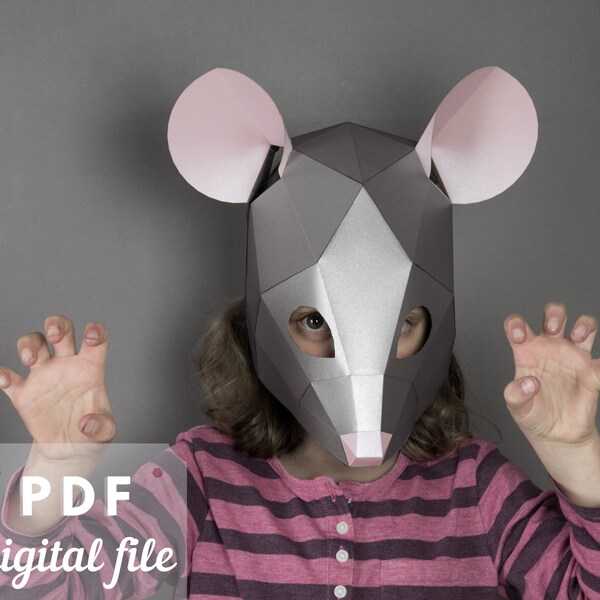 Rat mask, Mouse face mask template. Papercraft diy, animal mask, festival mask, carnival costume.