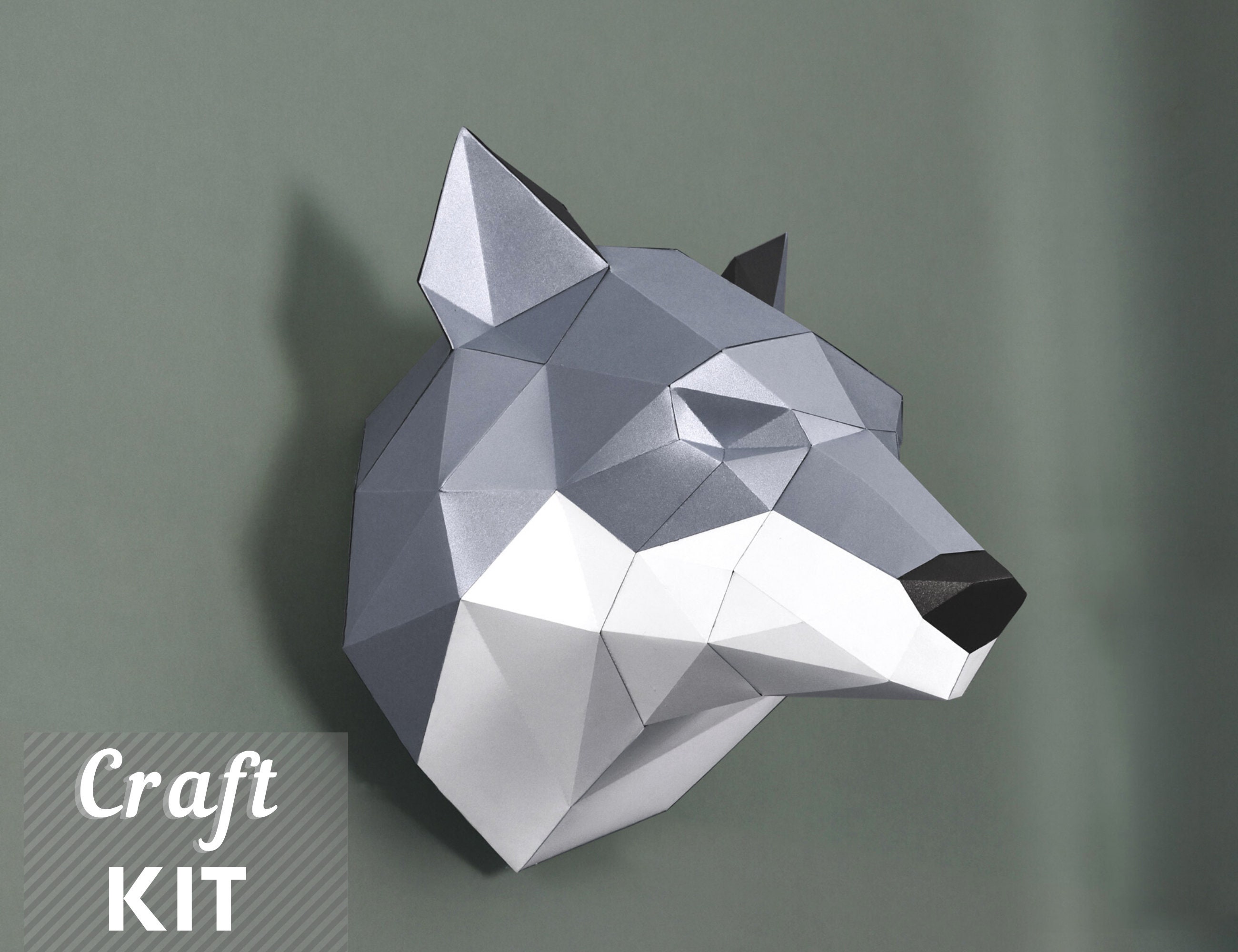 Papercraft wolf 3d wall art paper craft animal head. Craft Etsy
