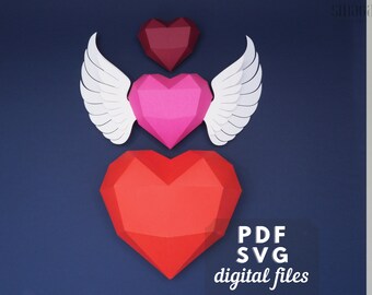 Valentines SVG files: DIY craft, classroom valentines decor and gift | Paper Heart craft | Printable template.