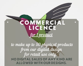 Hummnigbird papercraft: Commercial Licence for up to 50 physical products from our digital design for retail purposes only.