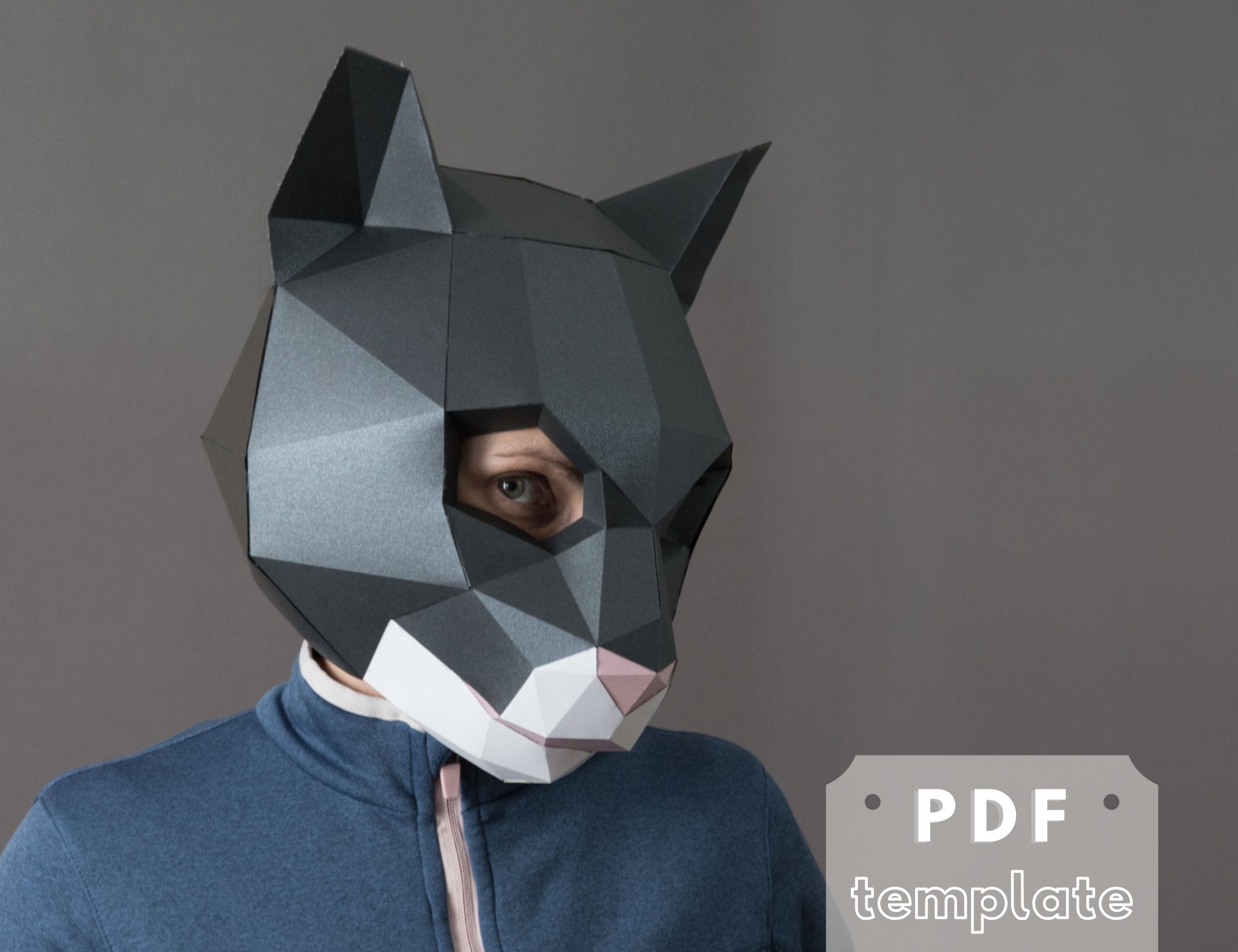 DIY Paper Cat Mask, 3d Mask, Papercraft Pdf Pattern. Low Poly Mask, Paper Cat Mask