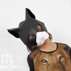 Kids Cat paper mask SVG and PDF pattern. Papercraft 3d animal mask. Low poly paper craft mask.