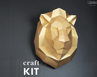 Lion Paper Art KIT: 3d wall art, origami wall hanging decor. Papercraft KIT. Christmas gift for boyfriend, gift for men.