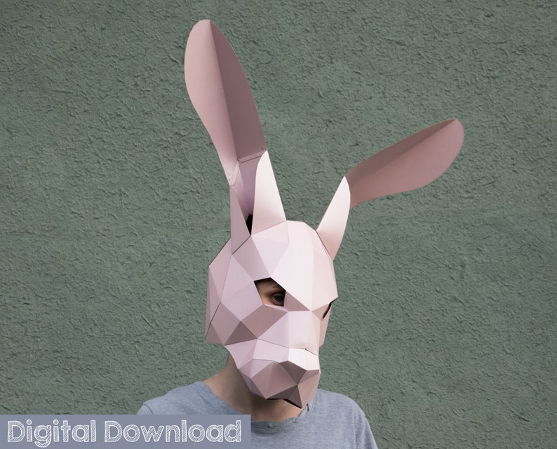 Bunny mask, halloween mask or masquerade mask. Diy mask, costumes for women. Papercraft mask. 