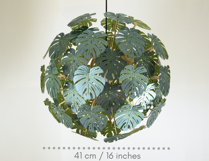 16 Zoll/41cm Durchmesser. Monstera, Lampenschirm aus Papier. Tropisches Dekor, Papier-Leuchterbeleuchtung. Bild 1