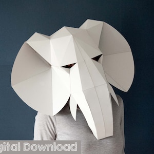 Elephant mask, digital download, halloween costume. Papercraft 3d, full face masks for masquerade.