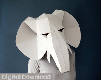 Máscara de elefante, descarga digital, disfraz de halloween. Papercraft 3d, máscaras faciales completas para disfraces.