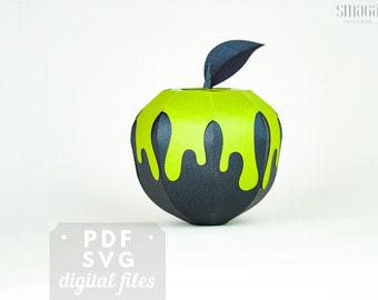 Halloween Poison Apple 3D Papercraft Template: Printable PDF and SVG - DIY Decor