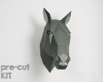 Horse decor, 3d paper sculpture. Papercraft 3d, adult craft kit, unique gifts for men, paper trophy, equestrian decor.