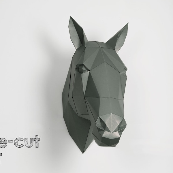 Décor de cheval, sculpture en papier 3d. Papercraft 3d, kit de bricolage adulte, cadeaux uniques pour homme, trophée en papier, décor équestre.