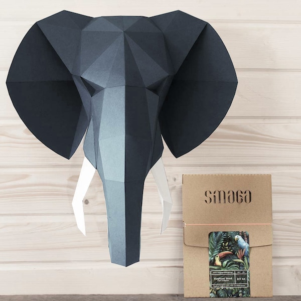 Décoration origami sculpture éléphant, kit papercraft low poly trophée papier, animal géométrique, cadeau génial pour petit ami, cadeau pour homme