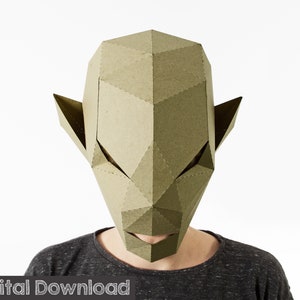 Orc Halloween mask, Goblin DIY costume. Easy low poly papercraft mask.